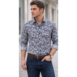Marc Anthony Luxury Slim Fit Floral Button Down Shirt Men’s L Cotton Stretch